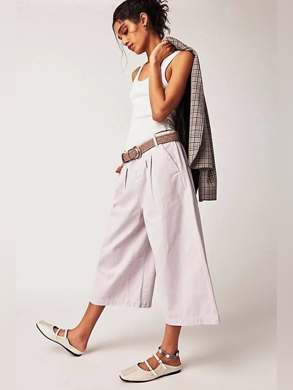 NWOT Free People Hard Rain  Frost Lavender Wide Leg Crop Gaucho Pants Sz 2